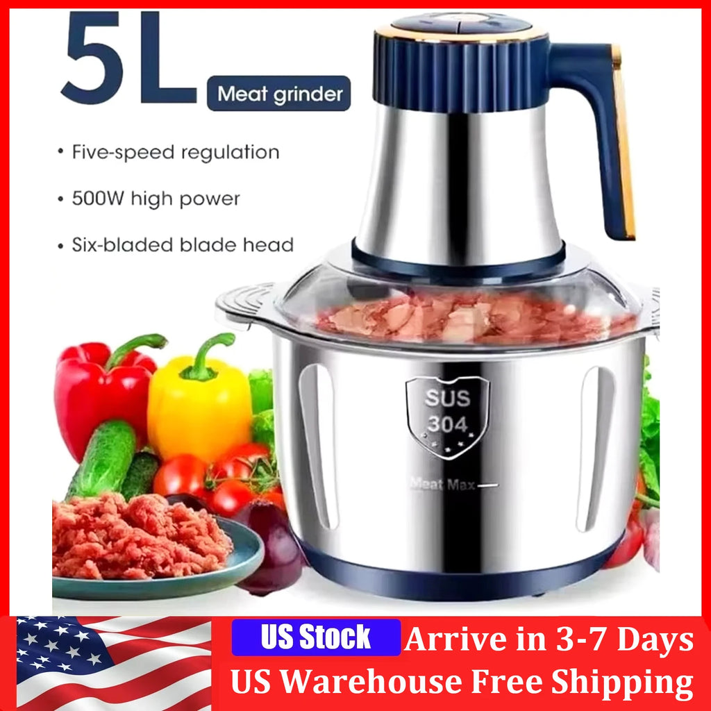 5L Electric Meat Grinder & Food Chopper — 304 Stainless Steel