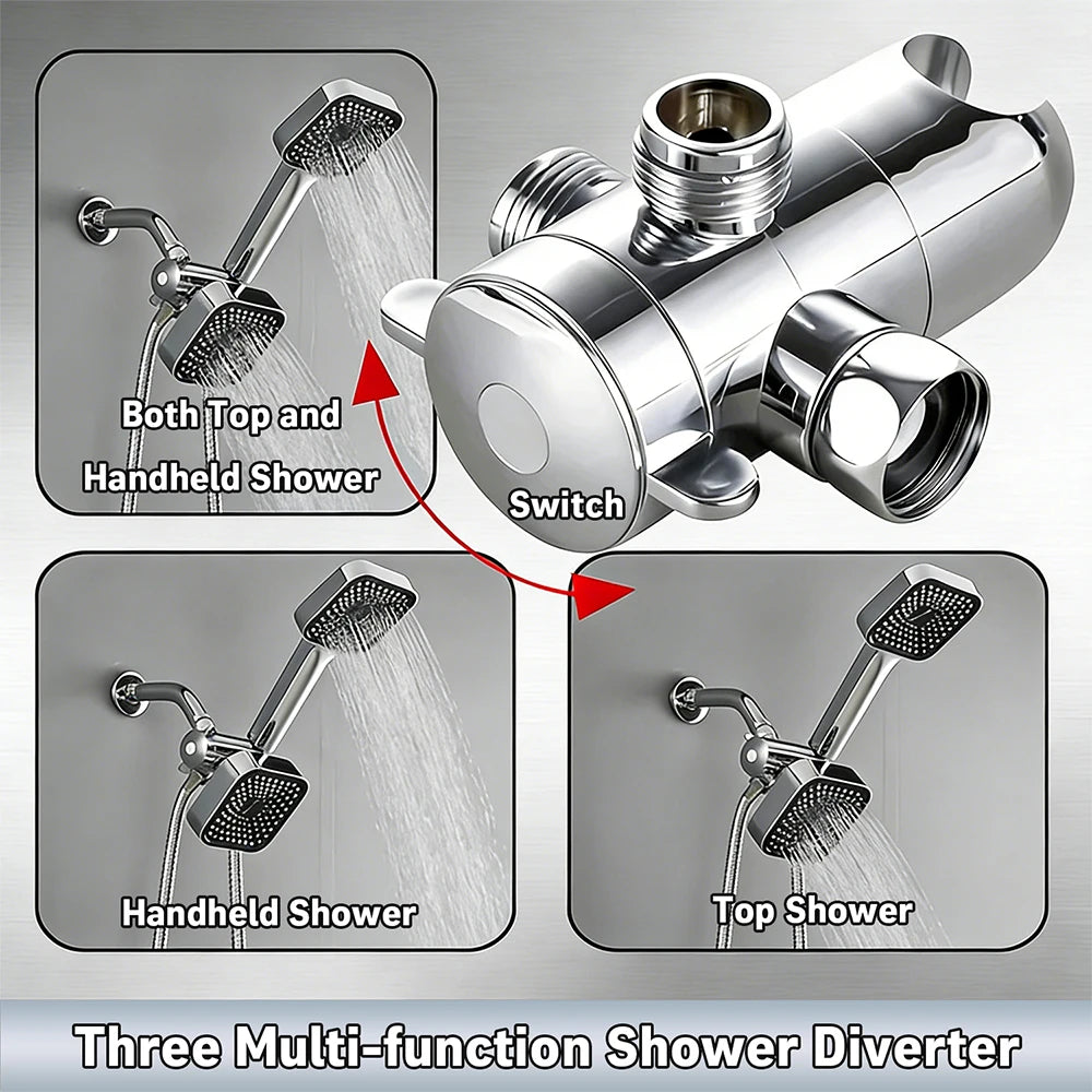 2-in-1 Square Rain + Handheld Shower Head Combo with Hose & Valve