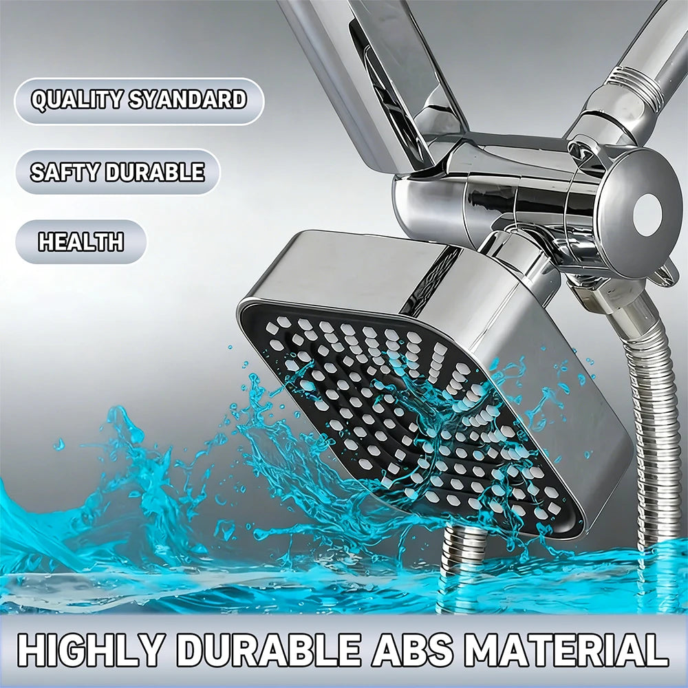 2-in-1 Square Rain + Handheld Shower Head Combo with Hose & Valve