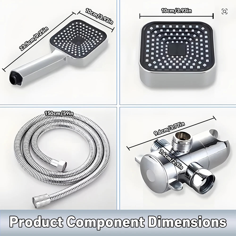 2-in-1 Square Rain + Handheld Shower Head Combo with Hose & Valve