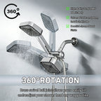2-in-1 Square Rain + Handheld Shower Head Combo with Hose & Valve