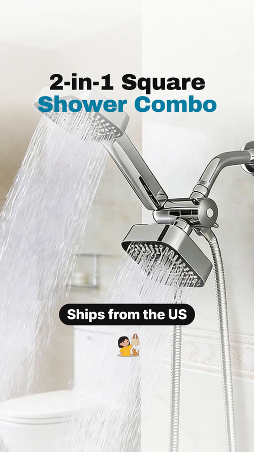 2-in-1 Square Rain + Handheld Shower Head Combo with Hose & Valve video